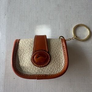Dooney & Bourke Cream and Brown Leather Key Coin Pouch vintage
